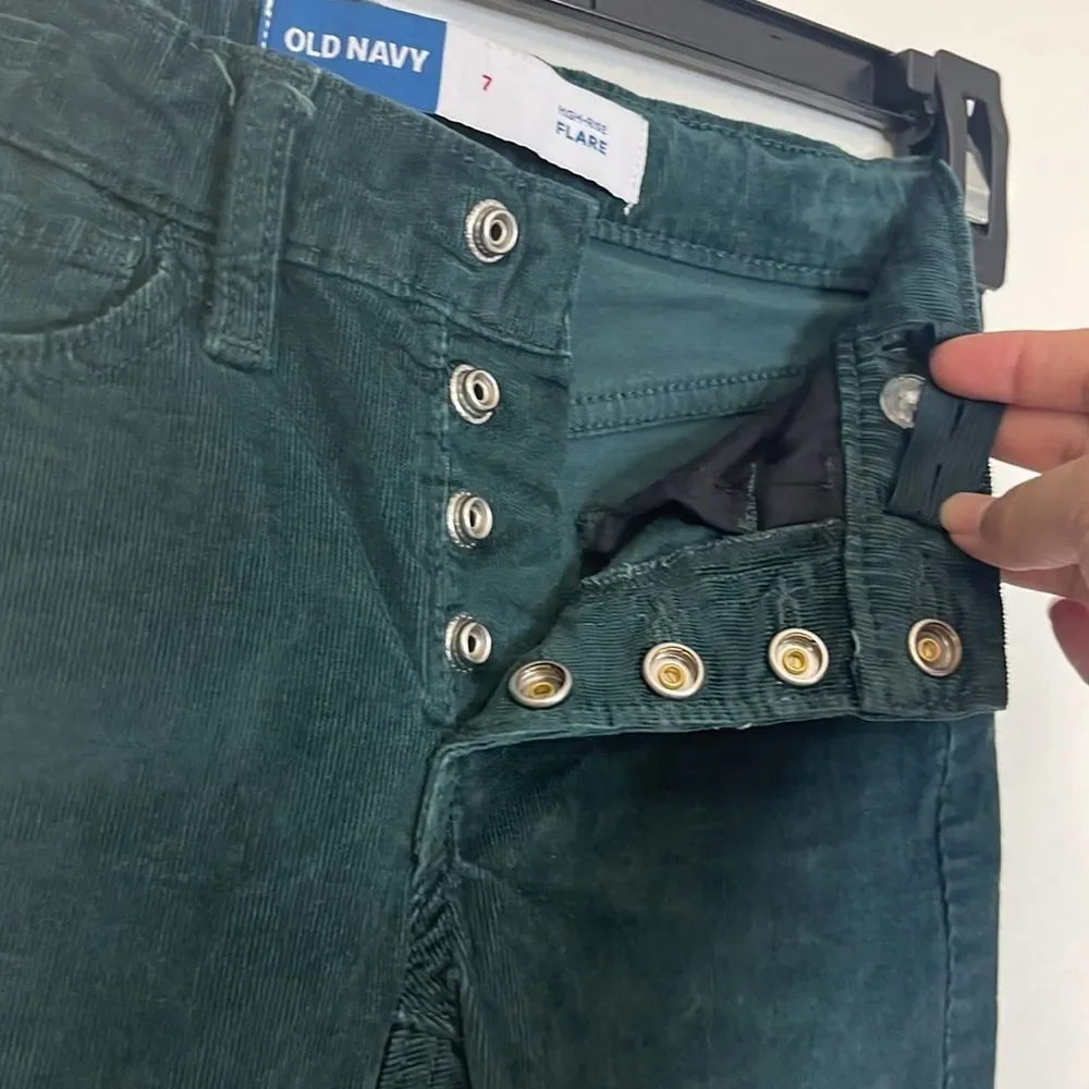 Old Navy High Rise Flare Pants Girls 7 Emerald Green Corduroy Soft Stretch